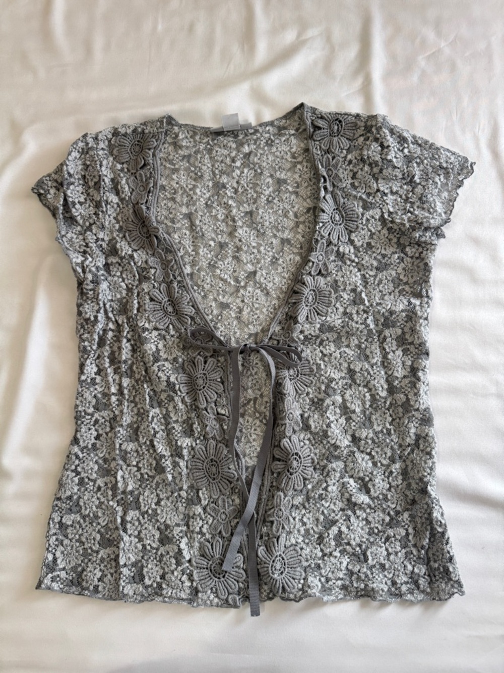 Gray Floral Lace Tie-Front Blouse - Women